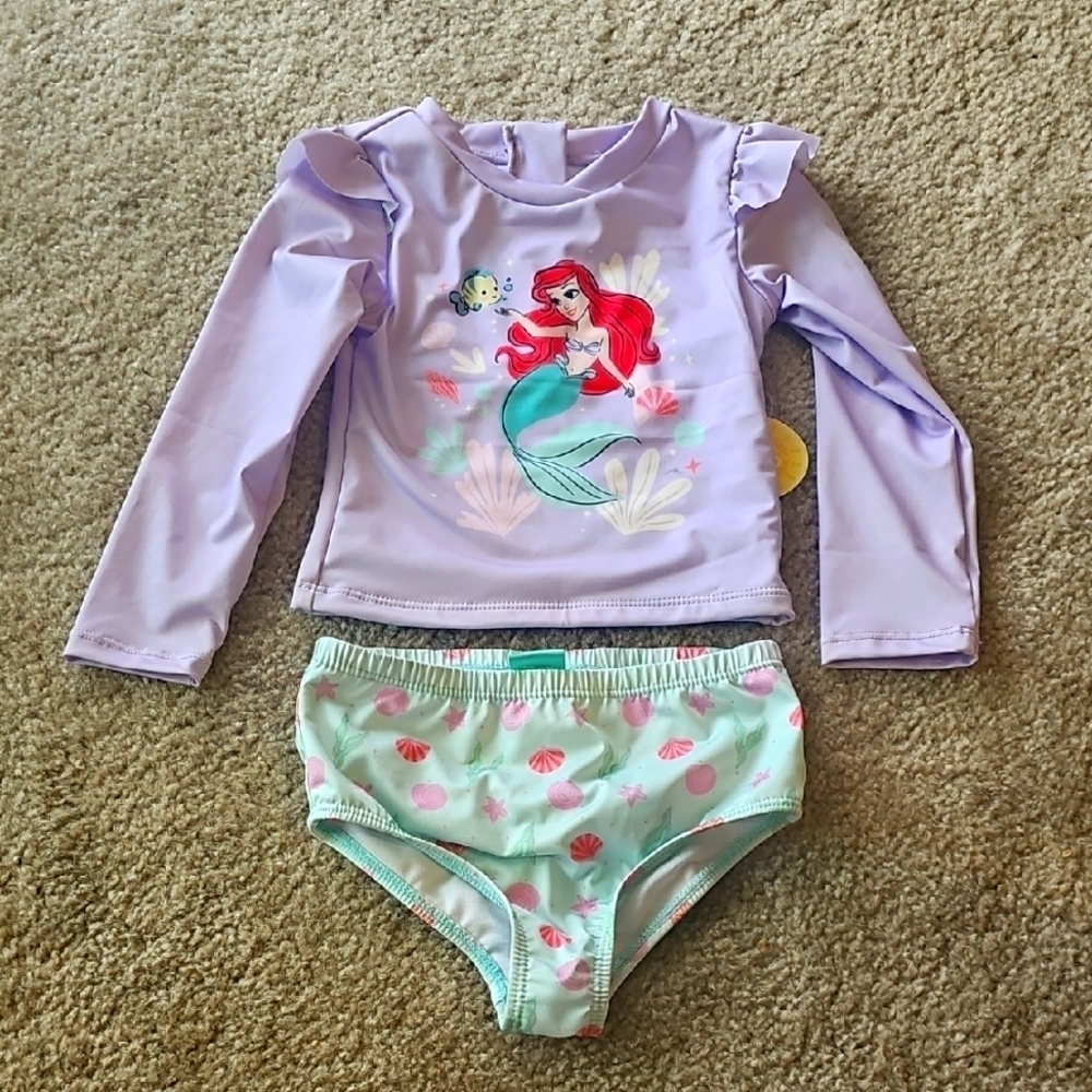 Disney Ariel Kids Rashguard Swim Set Size 24M